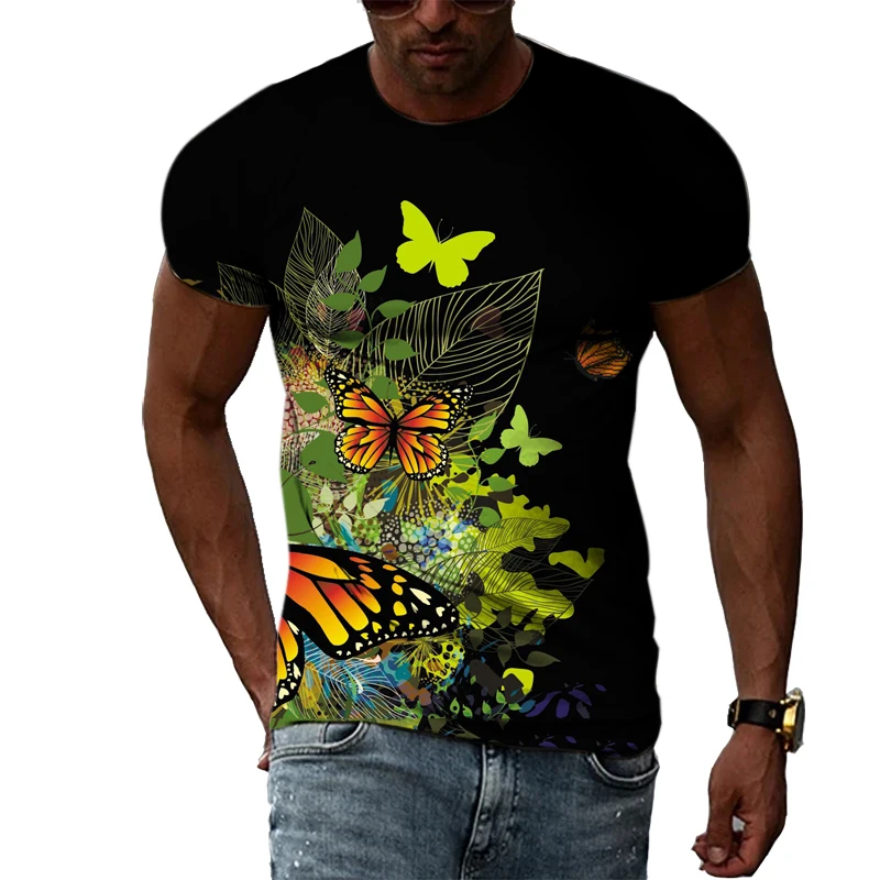 Летни Нови Тениски с 3D Принтом Пеперуди и Модел За Унисекс, Модерни Ежедневни Тениски в Уличном Стил С къс ръкав, Мъжки ризи В стил Харадзюку