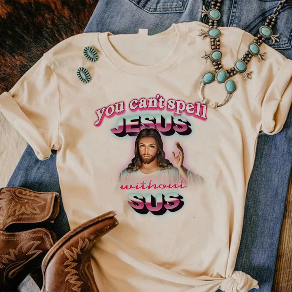 Тениска с Исус, женска тениска с японския аниме, дамски градинска дрехи с комиксами