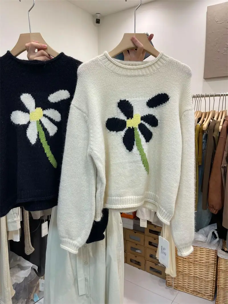 Есента луксозни пуловер с мързеливи цвете, Жена корейски Ретро Нежен Темперамент, Свободни Универсални пуловери сладък е задължителен за употреба, дамски дрехи