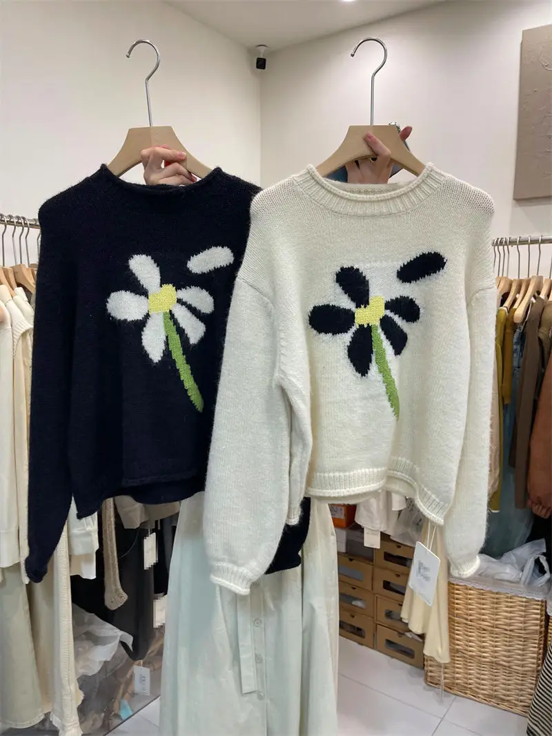 Есента луксозни пуловер с мързеливи цвете, Жена корейски Ретро Нежен Темперамент, Свободни Универсални пуловери сладък е задължителен за употреба, дамски дрехи