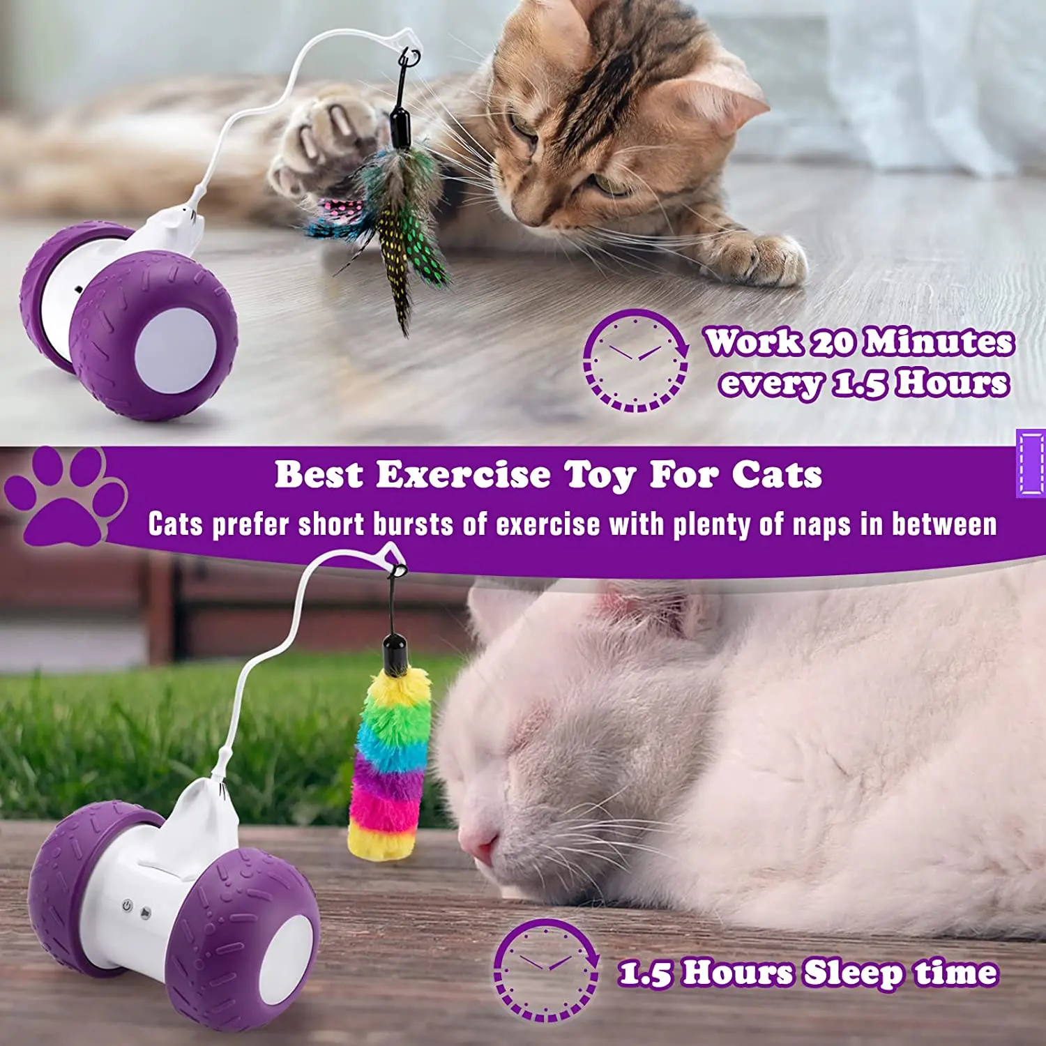 AMOBOX Automatic Cat Toys Interactive за Домашни Котки, Електрическа Роботизирана Играчка за Коте за Котки Упражнения В Преследване на Лов, Умна Играчка за домашни любимци