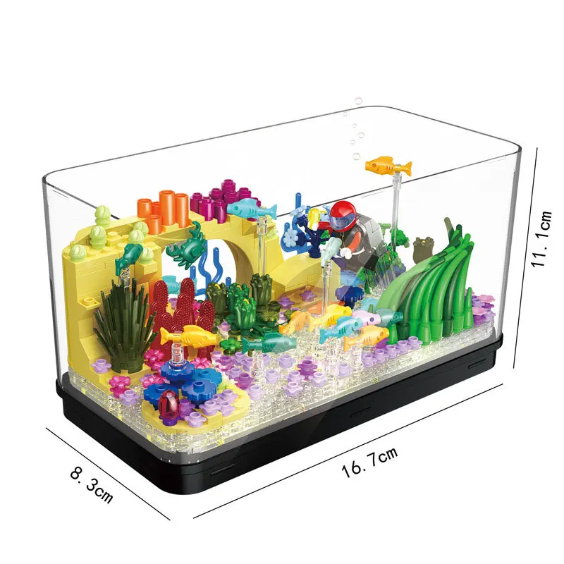 МИНИ Частица с лесен градивен елемент на Риба Тропически Животни Танк MOC DIY Мини Фигурки Модел Креативен подарък Тухли Детски играчки