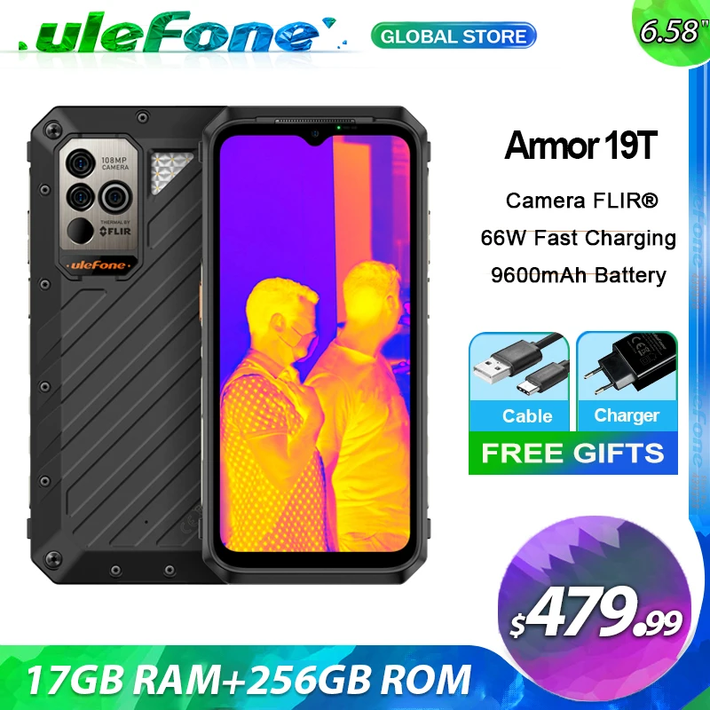Ulefone Power Armor 19T Термични камера FLIR® Здрав Телефон 17 GB ram + 256 GB ROM Хелио G99 Смартфон 66 W Мобилен телефон