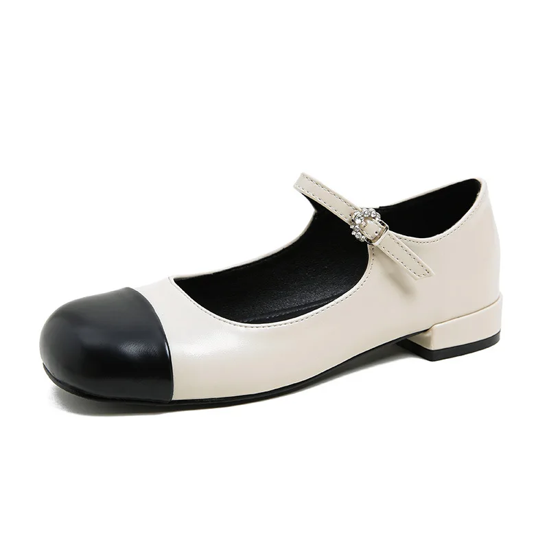 Обувките Мери Джейн върху плоска подметка от мека кожа, с кръгли пръсти, дамски обувки-лодка Zapatos De Mujer в тон.
