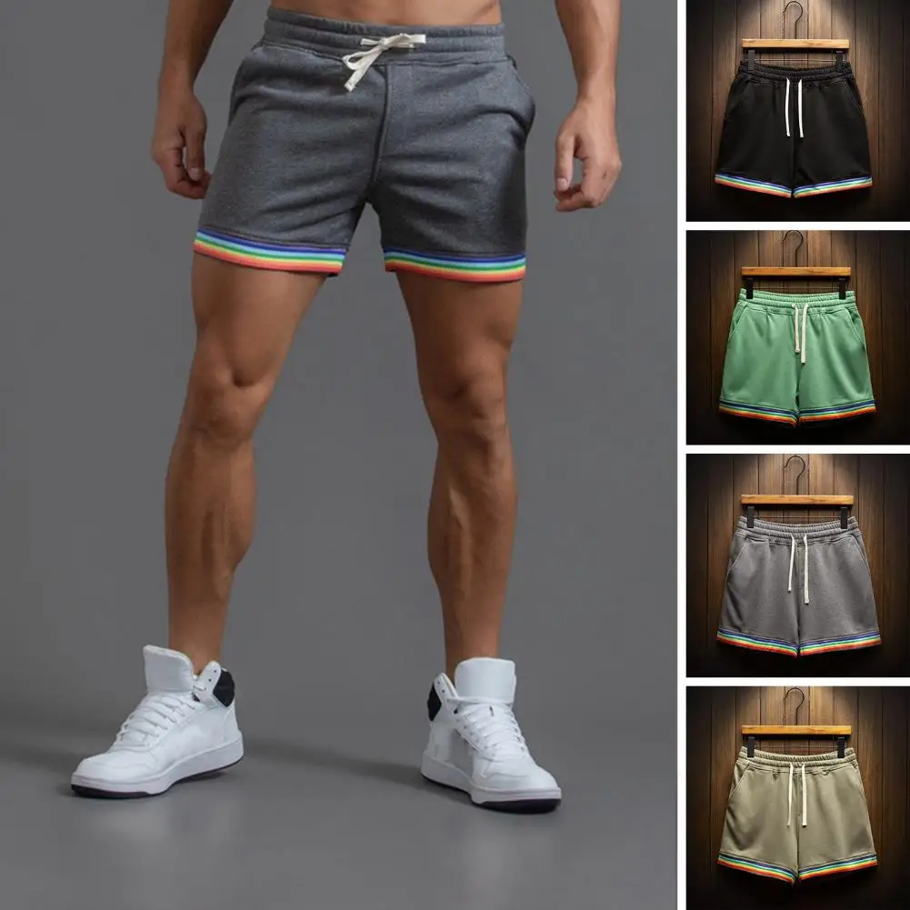 Мъжки къси панталони Със средна засаждане, еластичен колан, Спортни панталони с джобове дантела прозорци, с Преливащи се цветове маншет, Баскетболни шорти, Спортни панталони за фитнес